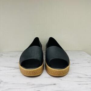 Melissa Puzzle Peep Toe Black Leather Slip On Sandals Women’s Size 8